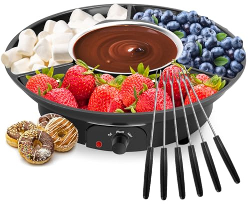 Electric Fondue Pot Set with Forks, Chocolate Melting Pot with Party Serving Tray, Chocolate Melts Candy Melts Fondue Pot, Removable Fondue Pot Suitable for birthday Party Wedding, Black