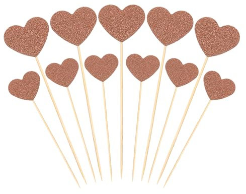 PATIKIL Heart Cupcake Toppers, 50 Pcs Heart Cupcake Picks Birthday Cake Decorations for Wedding Engagement Bridal Shower Party Supplies, Orange