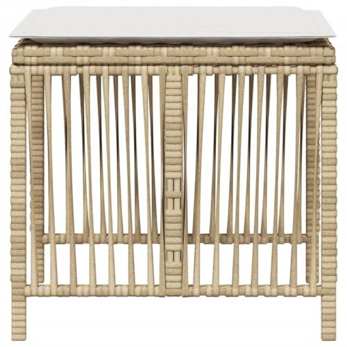 Makastle 4er-Set Outdoor Poly Rattan Hocker, Fußhocker mit Polster, Außen Wetterfest Gartenhocker Sitzhocker Sitzbank Fußauflage Fußstütze, Patio Ottoman Beige 41x41x36 cm