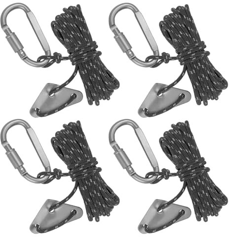 Tiardey Stück reflektierende Zeltzugseile, 5 m lang, für den Außenbereich, Zeltführungsseil mit Karabinerverschluss für Zelt, Markise, Camping (schwarz)