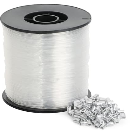 Nylonfaden Transparent Reißfest 0.8mm x 200m | Nylonschnur zum Aufhängen, 120PCS Aluminium Crimphülsen, Für Armbänder, Für Angel, Basteln, Schmuck, DIY Crafting