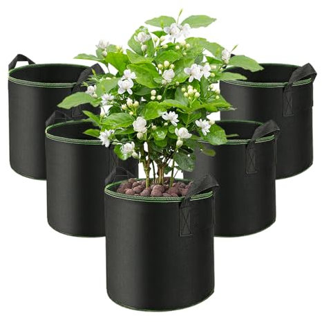 Uoimky Sac de Plantation 12L, 5 Pièces Sac de Culture avec Poignées Non tissé Pommes de Terre Sacs à Plantes RéUtilisables Pot Plantation pour Tomates, Fraises, Fleurs