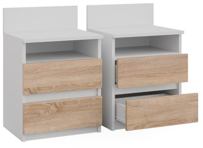 Vicco Nachttisch Monty Weiß/Sonoma | 2er Set, zur Ablage von Alltagsgegenständen im Schlafzimmer
