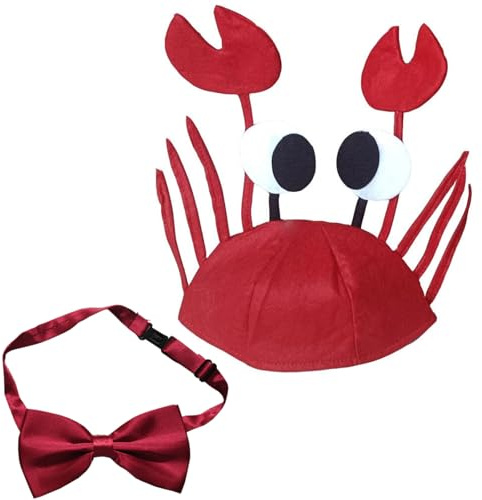 Guyode 2 Stück Krabben Hut Einstellbares Design Krabben Kostüm Mit Roter Fliege Lustige Kopfbedeckung Einzigartige Form für Themenpartys Karneval Weihnachten Ostern Halloween Kostümpartys