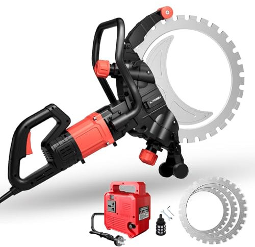 Ring Concrete Saw, Concrete Saw, 8900W Concrete Cutter Saw, Brushless Electric Wall Grooving Cutting Machine Chaser, with Water Fed/Dust, for Slotting Brick Marble Concrete Gro,110V-16in Cut Dpth