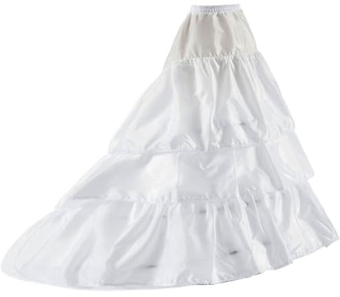Largo Cola Enaguas para Mujer, Vestido De Novia Enagua, aros enaguas enteras, Long Tail Wedding Dress Petticoat, 3 Aros 3 Volantes largo cola enagua con Encaje, Accesorios de la Boda(Blanco,38)