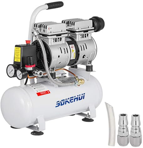 otmechl Flüsterkompressor 9 L, Leise Ölfrei Kompressor 550 W, Ölfrei Luftkompressor 58 dB, Druckluftkompressor 220 V, Silent Druckluft Kessel 110 L/min Abgasvolumen, mit Eingebautem Abluftventilator