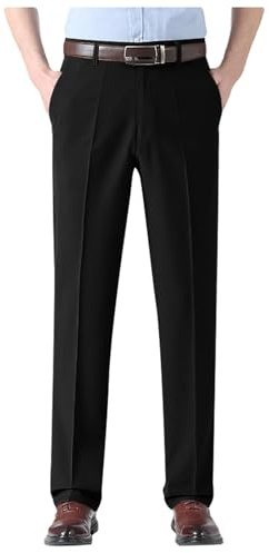 Pantalon Homme Habillé- Pantalon De Travail Taille Haute Ample Large Classique Couleur Unie Costume Formel Pants avec Poches Obliques Élastique Décontracté D'affairestube Chic Droit Trousers