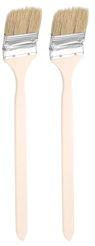 sourcing map 2pcs Bent Radiator Paint Brush 2.5 Width Curved Wall Paint Soft Bristle Brushes with Long Wood Handle for DIY Paint Flat Art Furniture Cabinet Fences Deck Wall Trim, Brown