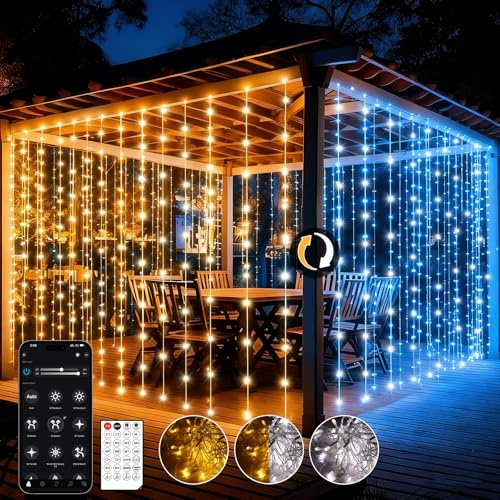 600LED Guirlande Lumineuse Rideau, 6m x 3m LED Rideau Lumineux Noël avec Télécommande et Application, 17 Modes, Étanche Guirlande Rideau Lumineuse pour Mariage Noël Décorations (Blanc Chaud et Froid)