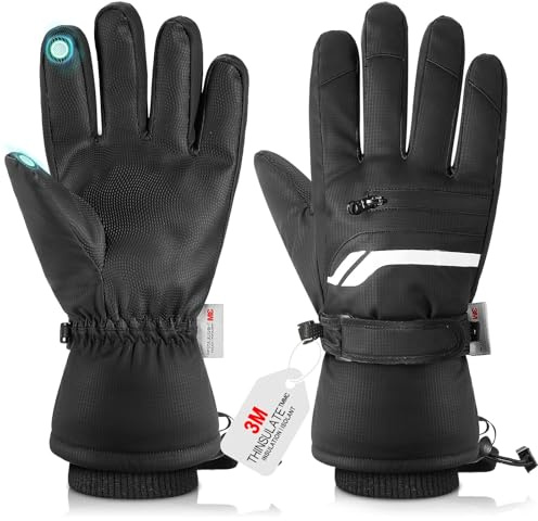 MoKo Guantes Invierno Impermeables con Pantalla táctil, Negro, M
