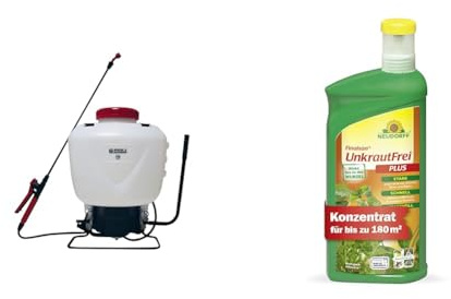 Spear & Jackson Drucksprüher im Rucksackstil, 15l+Neudorff Finalsan UnkrautFrei Plus – Kraftvoller, schnell wirkender Unkrautvernichter, der bis in die Wurzel wirkt. Konzentrat für 180m², 1l