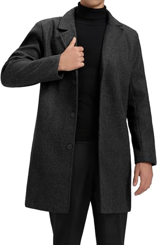 GLESTORE Mantel Herren Wintermantel Lang Trenchcoat Herrenmantel Winter Coat Men Schwarz XL