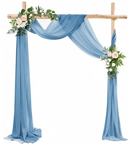 LUKDUNG Hochzeitsbogen Vorhang Querbehang 75cmx600cm, Chiffon Tüll Hintergrund Vorhang Gardinen Deko für Hochzeit Fotografie Party Torbogen Zeremonie, Staubiges Blau