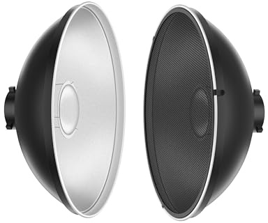 REFLEX CAMERA Silver Beauty Dish Reflector with Honeycomb Grids and White Diffuser Sock for Bowens Mount Studio Strobe Flash Light for ideal Photography Lighting (55cm / 22 Beauty Dish)