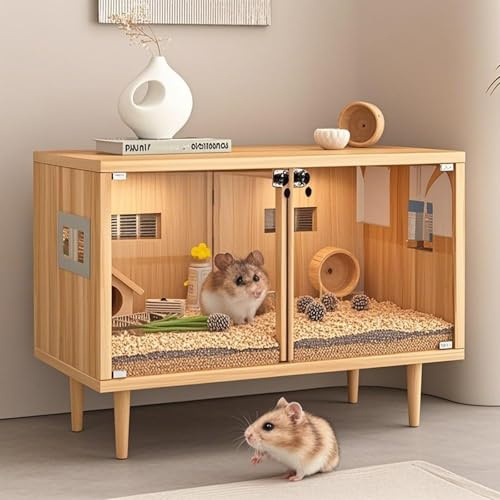 Hamsterkäfig, Meerschweinchenkäfig Aus Holz mit TrennwäNden, Leicht Zu Reinigen Geeignet für Viele Haustiere - Abgebildetes Zubehör Nicht Im Lieferumfang Enthalten(Yellow,80 * 40 * 58cm)
