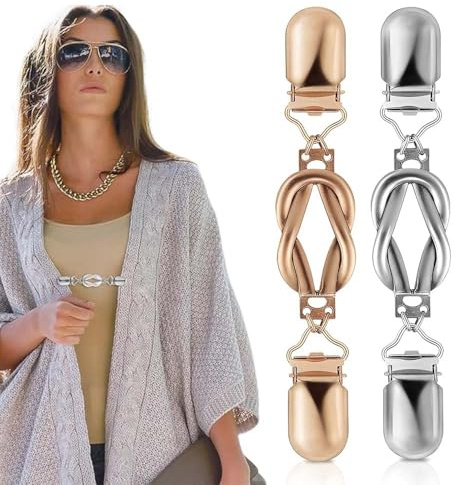 HABNI 2 Pièces Broche Femme Vêtement Décolleté, Clips À Cardigan Vintage Pour Femmes Filles, Attache Écharpe Pour Cardigans Capes Robes Chemises Or Argent