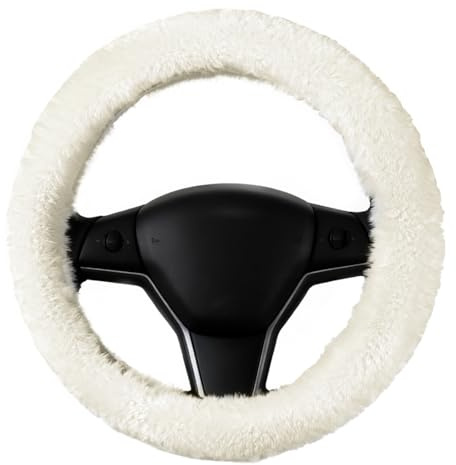 7VSTOHS Lenkradbezüge aus Lammfell für den Winter 100% wollig Warmer Lenkradbezug ohne Innenring Weich und bequem Universelle Passform Für die meisten Autos,Beige3