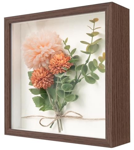 WISYOK 3D Shadow Box Frame, 8× 8, 3 cm Deep Box Frame, Walnut, Wooden | Shadow Box Frame, Box Frames for Crafts 3D Deep, Display Frame for Photos, Artworks, Memory Tickets, Home Decor & Gift
