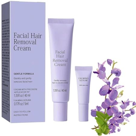 Facial Hair Removal Cream for Women - 8-Minute Fast Acting, Gentle Painless Depilatory Cream for Sensitive Skin (Upper Lip, Chin & Cheeks)