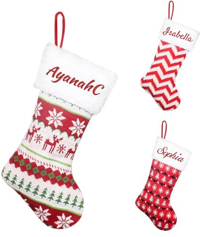 FENGHUO Personalisierte Weihnachtsstrümpfe für Jungen/Mädchen,Individuell bestickter Weihnachtsstrumpf mit Namen,1 Stück Weihnachtsstrumpf für die Dekoration am Kamin bei Weihnachtsfeiern