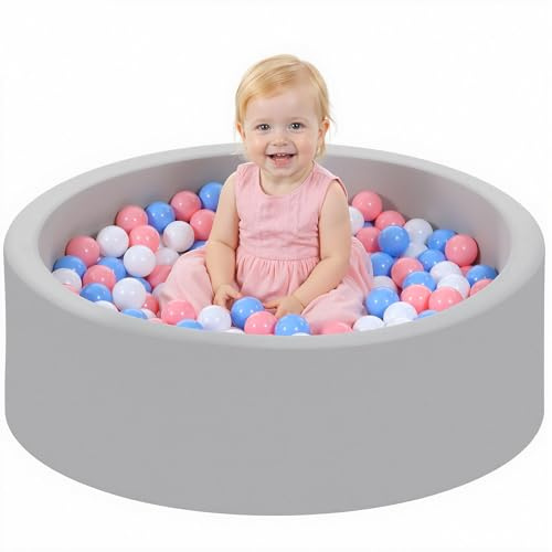 Wilwolfer Piscine à balles pour Tout-Petits : Piscine à balles en Mousse avec 100 balles tricolores - Piscine à balles pour bébé avec balles incluses - Grande Piscine à balles de Jeu Ronde, Souple et