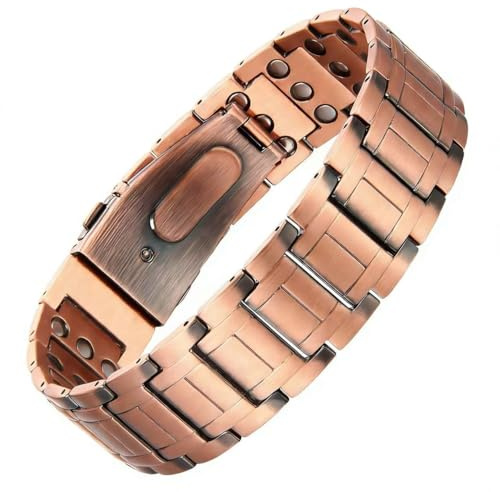 3X kraft koppararmband för män ren koppar magnetiskt armband med justerbar längd neodymium 3 rader herrsmycken presenter (koppar)