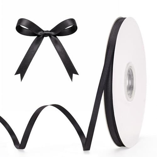 G2PLUS cinta de satén Negro de 100 yardas: cinta fina decorativa de 6 mm, para regalo, embalaje, ramo de boda, cabello y globos, scrapbooking, manualidades, boda y DIY.
