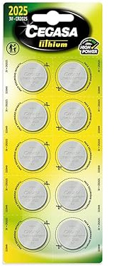 Pilas Botón CR2025 3V CEGASA Lithium – Pack 10 Unidades, Alta Duración para Llaves de Coche, Mandos, Básculas, Relojes y Calculadoras