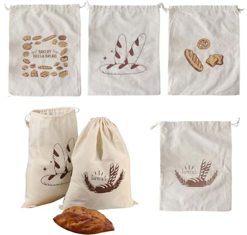 UYVPAER 4 Bolsas De Pan De Lino, Bolsas De Pan Con Cordón, 31 X 38 Cm, Reutilizables, Adecuadas Para Guardar Pan, Frutas Y Verduras
