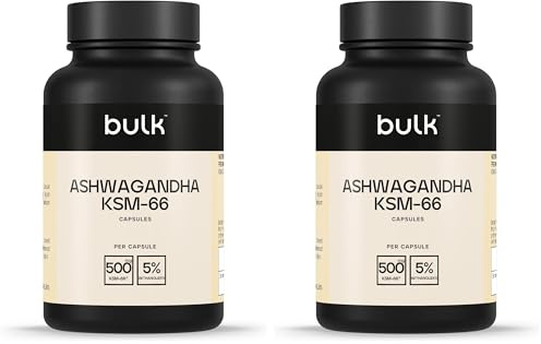 Bulk Ashwagandha KSM-66 Capsules, 500 mg, Pack of 60, 30 Servings, Packaging May Vary