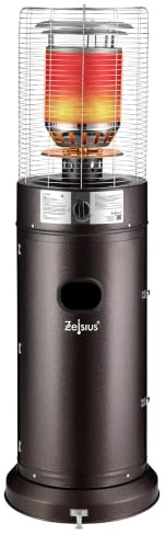 Zelsius Calefactor de gas Zermatt | 11 kW | Ø 46 cm x 137 cm | Marrón | Estufa de terraza exterior, calefacción de terraza, aire libre, estufa de gas para terraza, balcón y jardín