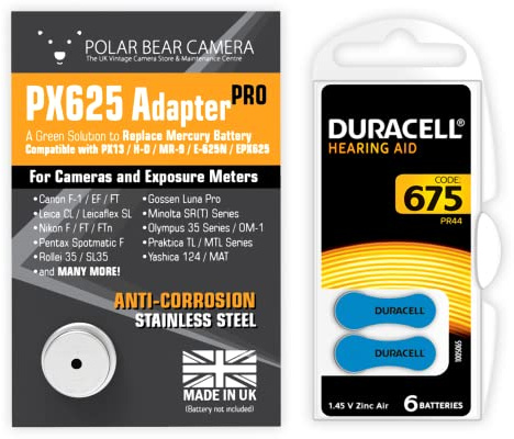 Adaptateur de batterie pour appareil photo PX-625 1,35 V + 6 piles incluses (remplace la cellule mercure) pour PX-13, MR-9. MRB-625, H-D, E-625N, EPX625