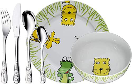 WMF Set Safari, Taufgeschenke, Geschenke zur Taufe, Namensgravur, Kinderbesteck mit Gravur Namen 6-teilig Edelstahl | Kinderbesteck mit Gravur Namen 6-teilig Edelstahl