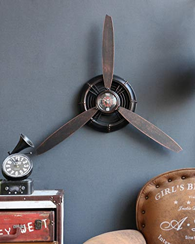 AOROTOE Metal Wall Decor Art antique Airplane Propeller Aviation Wall Clock For Living Room Bedroom Rustic Wall Sculptures Brown 29.5×26.4 inches