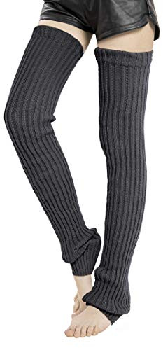 Leotruny Women's Winter Thick Knit Extra Long Thigh High Leg Warmers (C03-Dark Grey)