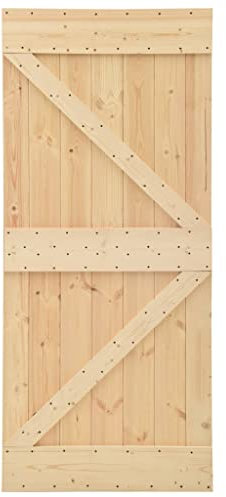 vidaXL Kiefernholz Massiv Schiebetür mit Beschlag Schiebetürbeschlag Tür Holztür Holzschiebetür Laufschiene Schiebetürsystem 90x210cm