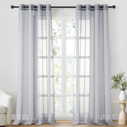 CUTEWIND Tende per Interni Voile Trasparenti con Occhielli Grigio Tinta Unita per Finestra Balcone Camera da Letto Soggiorno Cameretta Bambini Leggero Morbido Moderno 2 Pezzi 140x260cm