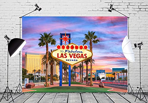 BELECO 2.7x1.8mToile de Fond en Tissu Las Vegas Bienvenue au Fabuleux Panneau de Las Vegas Nevada pour Photographie, décorations de fête à thème de Casino de Las Vegas, Fond d'anniversaire