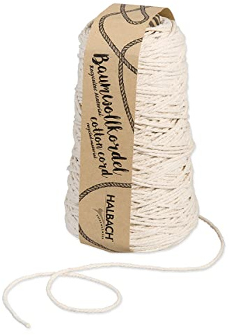Halbach recycelte Baumwollkordel, 2 mm x 150 m, Natur | Waschbares recyceltes Baumwollgarn, für Makramee und DIY-Handwerk