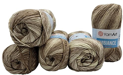 5 x 100 g YarnArt Ambiance Strickwolle mehrfarbig mit Farbverlauf, 500 Gramm Strickgarn mit 20% Wolle-Anteil (beige creme 161)