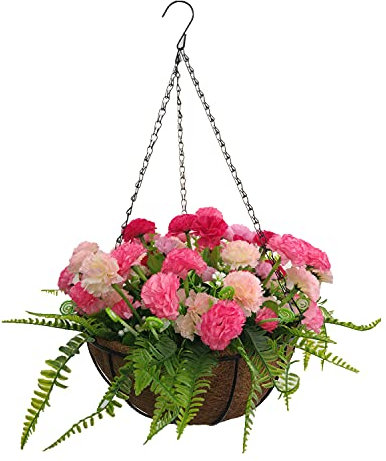 Haus und Hochzeitsfest DIY Schöne Dekoration Seide Künstliche Rosa Nelke Und Kunststoff Farn Persisches Gras Kette Hängender Korb Blumentopf (Big Basket)