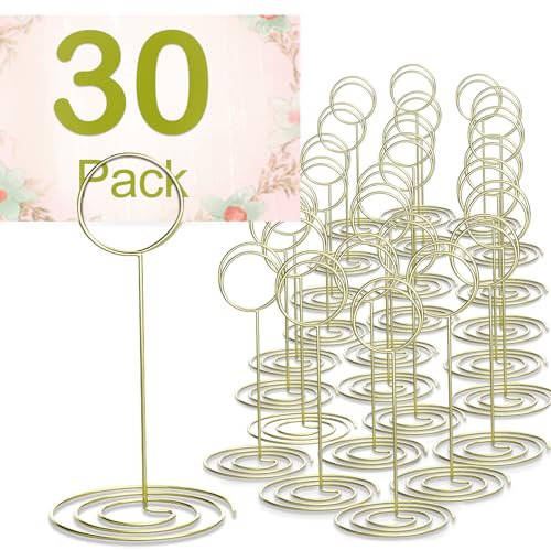 Gold Tischkartenhalter, PChero 30 Stück Tischkartenhalter Hochzeit Memoclip Fotohalter Metall Table Number Holder Tischnummernhalter für Restaurant Tisch Hochzeiten Party