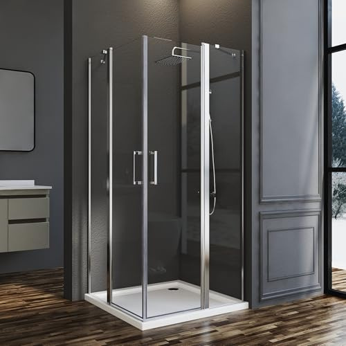 Goezes Eckeinstieg Duschkabine 90x90cm Pendeltür Duschabtrennung, Schwingtür Duschkabine aus 6mm Nano ESG Sicherheitsglas, Faltbar Duschwand Drehtür Höhe 185cm, LINKS & RECHTS MONTIERBAR