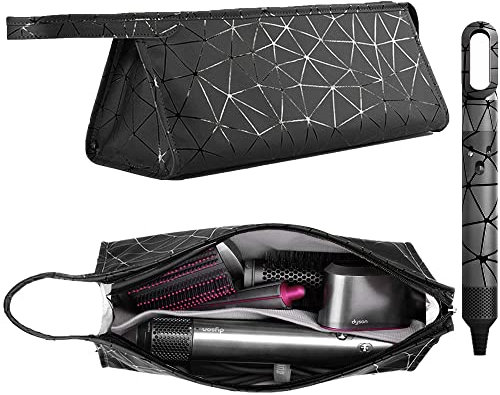 BAGCRAZY Reiseetui aus PU-Leder, kompatibel mit Dyson Airwrap Styler, tragbare, Airwrap Organizer Tasche für Shark Flexstyle Aufsätze Aufbewahrung, Dunkles Schwarz