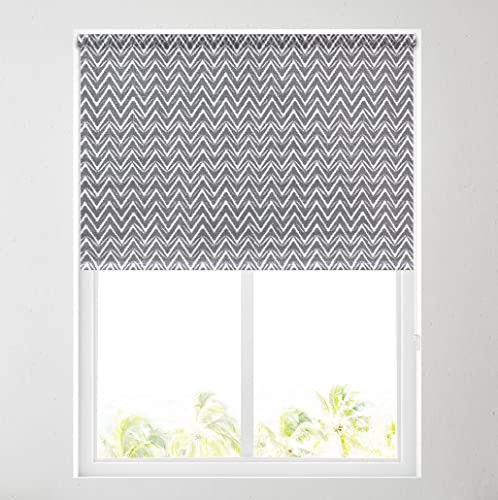 Barnes Blinds - Daylight Pattern Roller Blinds for Windows, Custom Cut to Size - Dimout Fabric Durable Fittings Easy Fit - Roller Blind Patterned (Zig Zag Charcoal 61cm)