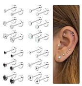 Kakonia 12 Paar Edelstahl CZ Ohrstecker für Damen Herren Knorpel Helix Ohrstecker Set Runde Zirkonia Schraube Flat Back Piercing