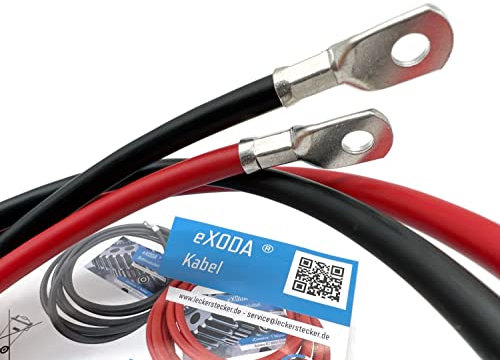 Exoda Câble de batterie Set 35 mm² 100cm avec cosses M6 Rouge Noir pour voiture bateau moto flexibilité élevée 99 pour cent cuivre pour transmission d'énergie fiable dans systèmes 12V