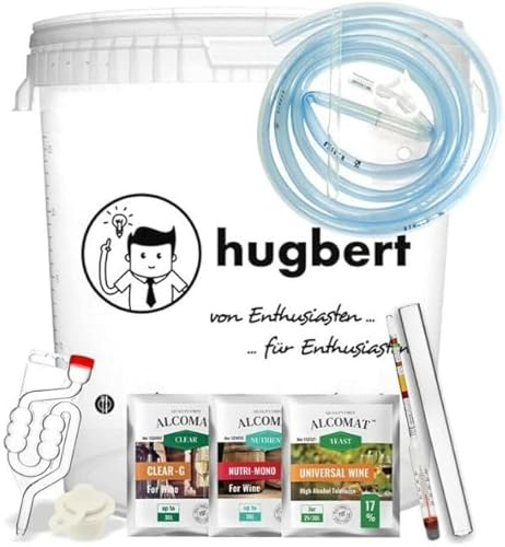 Weinset ALCOMAT-Box-M Weinhefe | Alkohol Hefe | Gärbehälter 15/17L | Gärröhrchen | Dichtgummi | Weinmessgerät | Wein-Gießset mit Klemme