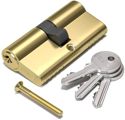 Bwintech 80 mm (35/45) Serratura a Cilindro Euro in Ottone Lucido Serratura a Cilindro Chiave/Chiave con 3 Chiavi Standard Anti-Pick Anti-urto Anti-trapano Polished Brass